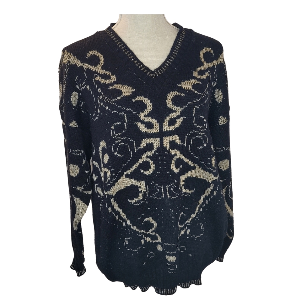 Ellen D Vintage Oversized Black Sweater with Gold Detail Size S/M